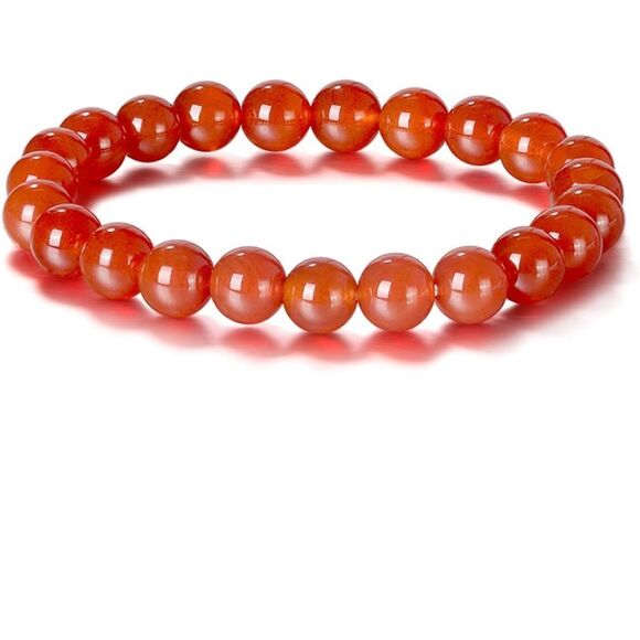 NEW Carnelian Gemstone 8mm Round Polished Bead Stretch Virgo Bracelet Unisex - Picture 1 of 7